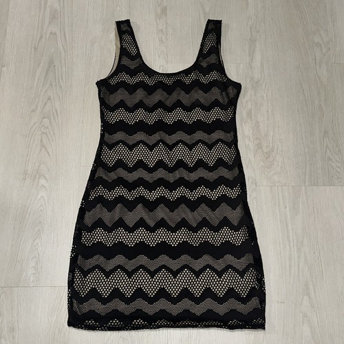 CHANEL Bodycon Soprano Vintage Nero E Beige Zig Zag Donna M Abito