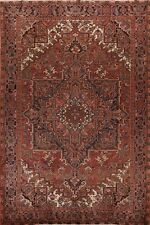 Vintage Geometric Heriz Hand-knotted 8x11 Red Area Rug Traditional 11' 4 x 8' 5