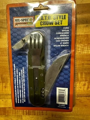 Emergency Chow Set Camping Utensils Pocket Fork / Spoon / Knife, Cork Screw - Image 1 of 4