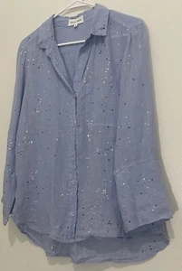 Bella Dahl Women’s Blue Multi Colored 100% Linen Button Down Shirt Medium - Picture 1 of 7