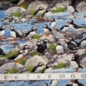 Puffins North American Wildlife Quilt Sew Fabric ELIZABETH'S STUDIO 4 Yards - Picture 1 of 4
