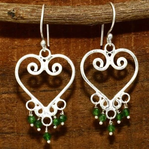 Natural Peridot Round Gemstone Handmade 1.7 inch Earring For Women's Jewelry - Picture 1 of 5