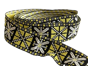 Vintage 70's Black & Yellow WOVEN Cotton BOHO Festival FOLK Ribbon Trim 5 yds - Picture 1 of 3