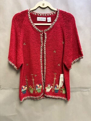 Nuevo con etiquetas Top tejido bordado Sharon Young mezcla de algodón rojo miel abeja jardinería talla XL Foto 1 de 4