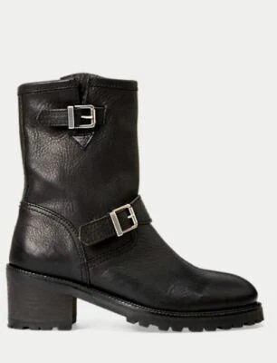Polo Ralph Lauren Bota de Cuero Payge Negra para Mujer, 8B, Nueva Sin Caja Foto 1 de 4