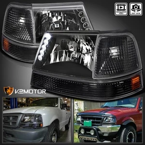 Black Fits 1998-2000 Ford Ranger LED Strip Headlights+Bumper+Corner Signal Lamps - Picture 1 of 12