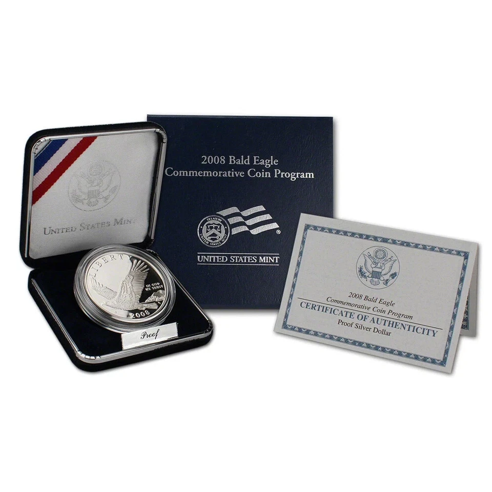 2008-P BALD EAGLE PROOF COMMEMORATIVE SILVER DOLLAR - BOX AND COA INCLUDED - Image 1 of 1