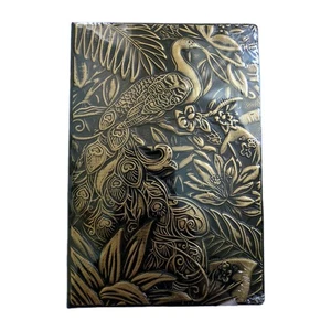 Notebook Diary Peacock Journal Embossed Cover Faux Leather Dark Brown Gold Blank - Picture 1 of 6