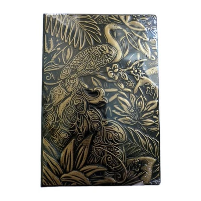 Notebook Diary Peacock Journal Embossed Cover Faux Leather Dark Brown Gold Blank - Image 1 of 4