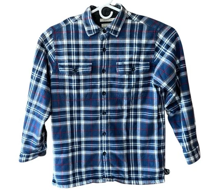 LL Bean Chaqueta Camisa de Franela Forrada de Vellón para Hombres Talla Pequeña Azul a Cuadros LS 250393 Foto 1 de 4