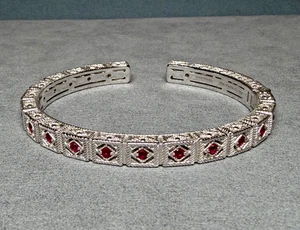 ESTATE Judith Ripka 925 Sterling Silver Ruby Square Hinged Cuff Bracelet 7 Inch - Picture 1 of 20