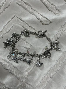 Twelve Days of Christmas Charm Bracelet Silver Tone Crystals Links Toggle 7.5" - Picture 1 of 2