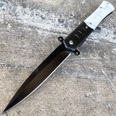 9" Classic Black Stiletto Blade Assisted Open Opening Pocket Knife Assist Open - Image 1 of 4