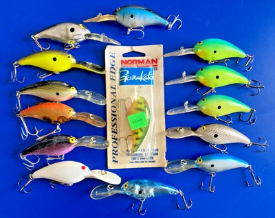 LOT 14 NORMAN USA FISHING LURES CRANKBAITS DEEP DIVER RATTLES D CHARTREUSE MIX - Image 1 of 4