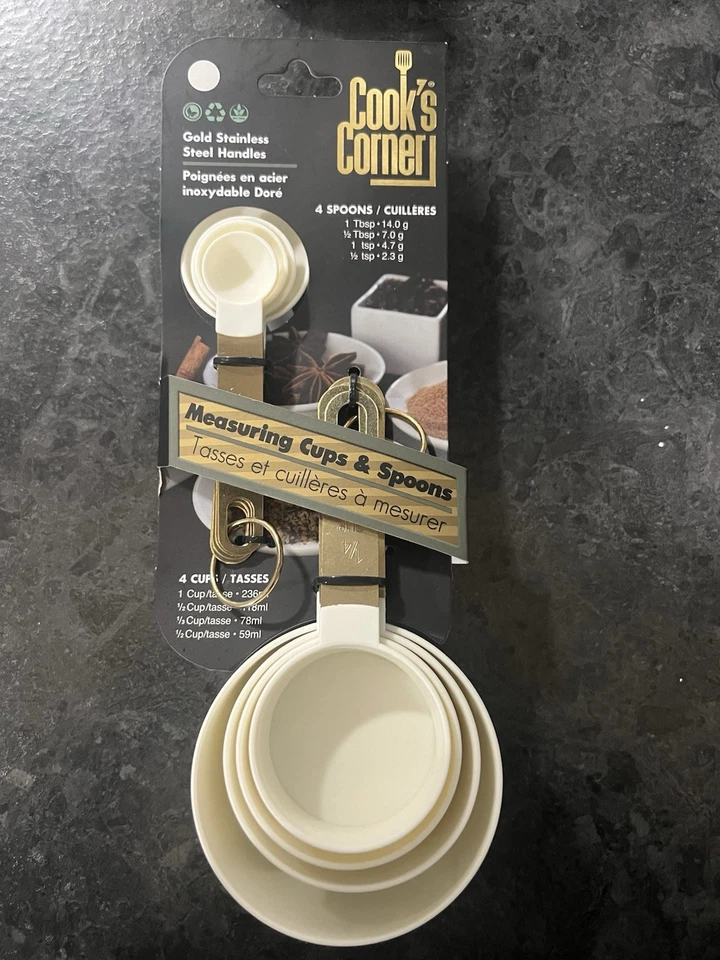 NUEVO Juego de medición Cook's Corner 8 piezas MANGOS DE ACERO INOXIDABLE-Cobre/Blanco Foto 1 de 1