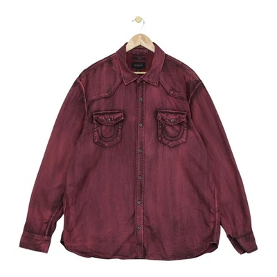 True Religion Denim Shirt Mens Size 3XL Red Slim Fit Western Cotton - Image 1 of 4