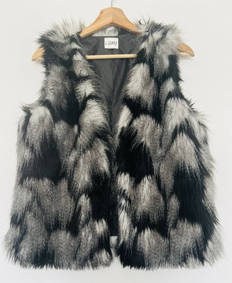 Chaleco de piel sintética B-Sharp talla M para mujer negro/gris frente abierto corto Western Boho Foto 1 de 4