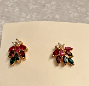 post earrings. 7 jewel colors with 3 clear stones. Gold color mounting. 3/4 in - Picture 1 of 4
