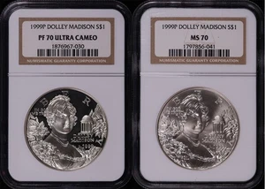 1999-P Dolley Madison Silver Dollar Commemorative Set NGC MS-70 & PF-70 UC - Picture 1 of 2