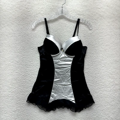 Lencería sin cordones vintage Playboy Y2K mediana negra blanca acolchada ahuecada acolchada sexy Foto 1 de 4