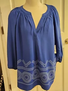 HERMOSA BLUSA CAMPESINA CROWN & HIVY AZUL CORBUT TALLA 2X - Imagen 1 de 8