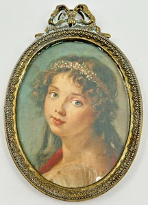Gold Ornate Metal Hollywood Regency Miniature Framed Young Girl Portrait Italy - Picture 1 of 9
