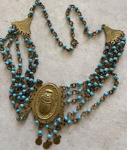 Ancient Egyptian scarab necklace brass antica collana scarabeo ottone perline 