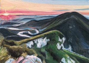 Between two Pyramids  –  Original ACEO magnetic miniature landscape Oil Painting - Picture 1 of 7