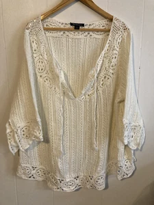 Roaman's WOMENS short-sleeve SWEATER off-white loose knit BOHO 22/24 XL - Picture 1 of 9