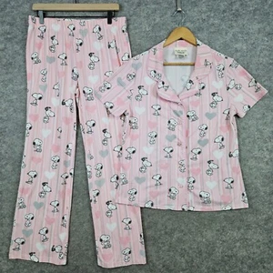 Munki Munki Peanuts Snoopy Pajama Set Size L Pink 2023 Elastic Waist Button Top - Picture 1 of 12