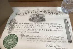 1946 Masonic Certificate - Master Mason In The Grand Lodge Of Scotland - Picture 1 of 5