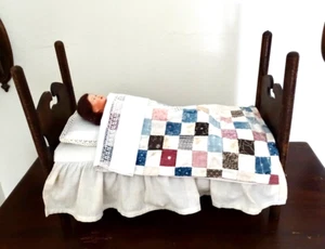 Antique Vintage wooden doll bed, Celluloid Bebe Petticollen, doll bedding - Picture 1 of 16