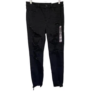 American Eagle Women's NWT Black Distressed Raw Hem High Rise Jegging Jeans 12 S - Picture 1 of 11