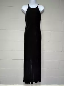 Vintage Silk Velvet Halter Maxi Dress Size 8 Black Bias Cut Fairy Whimsigoth Y2K - Picture 1 of 7