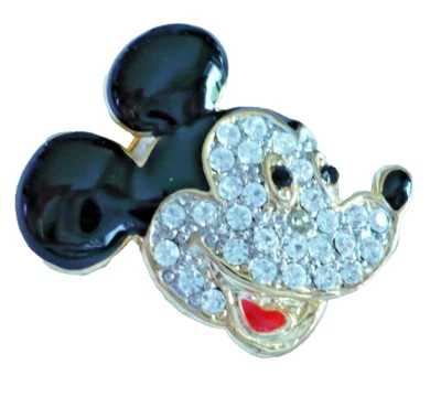klasse Strass Brosche Micky Emaille Anstecknadel gold schwarz rot klar NEU + TOP - Bild 1 von 3