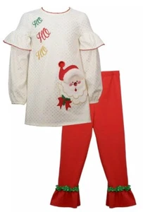 Bonnie Jean Little Girl's HO-HO-HO Santa Claus Face Dress & Legging Set-Size-6 - Picture 1 of 4