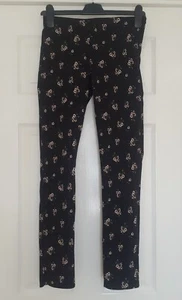 Primark Women's Black Coral Floral Mix Skinny Slim Leg Trousers Size 8 Leg 27" - Picture 1 of 3