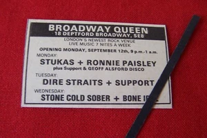 DIRE STRAITS BROADWAY QUEEN DEPTFORD LONDON 1977 ORIGINAL VINTAGE GIG ADVERT - Picture 1 of 1