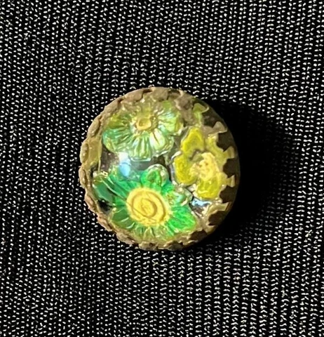 Antique/Vintage Picture Under Glass Button - Yellow Flowers Cover