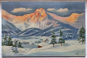 B RÜND ORIGINAL VINTAGE 20TH C NORDIC SNOWY ALPINE LANDSCAPE OIL PAINTING CANVAS - Picture 1 of 24