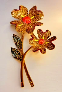 Vintage signierte ART Arthur Pepper lebendige Emaille zwei Blumen Brosche Anstecknadel ~ groß 4 Zoll! - Bild 1 von 12