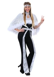 Plus Size Women's Dazzling Silver Disco Costume - Picture 1 of 2