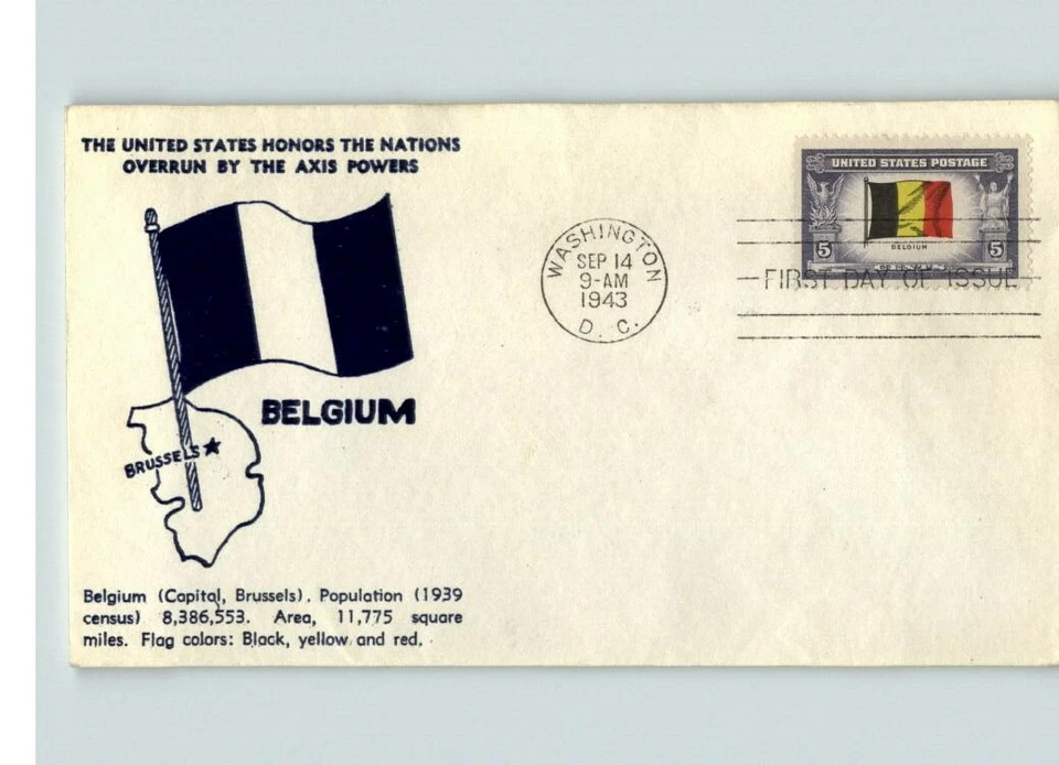 BELGIUM, Overrun Country, Crosby thermograph First Day of Issue, pic Belgium Fla - Image 1 of 1