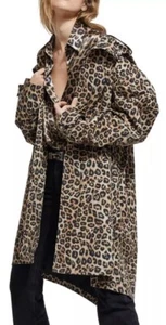 The Kooples $375 Leopard Print Hooded Waterproof Rain Jacket Coat Sz Large NWT - Picture 1 of 8