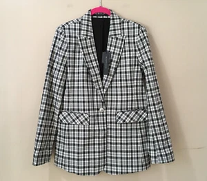 Elie Tahari single Breasted blazer Plaid Black & White Check Size 6 Womens NWT - Picture 1 of 7