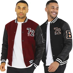 Brave Soul Mens Long Sleeve Varsity College Bomber Baseball Jacket Winter Top - Picture 1 of 9