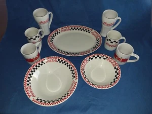Coke Coca Cola 1996 Gibson Checkerboard Platter Bowls and Various Cups Mugs - Picture 1 of 12