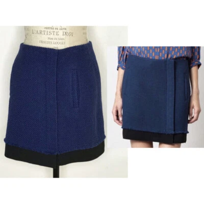 🌸 Diane Von Furstenberg Kiki Novelty Buckle Blue Skirt Size 2 Has Pockets - Image 1 of 4