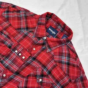 Wrangler Hombres Rojo Ventana Perla Botón a Presión Manga Larga Franela Camisa XXL NUEVO SIN ETIQUETAS - Imagen 1 de 7