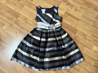 Bonnie Jean Black Gold & Silver Metallic Fit Flare Sleeveless Formal Dress Sz 8 - Image 1 of 4